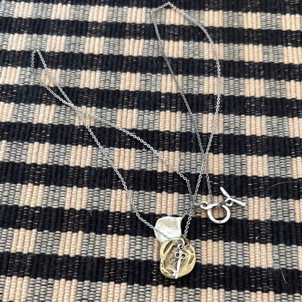 J. Jill Silver and Gold Double Pendant Necklace